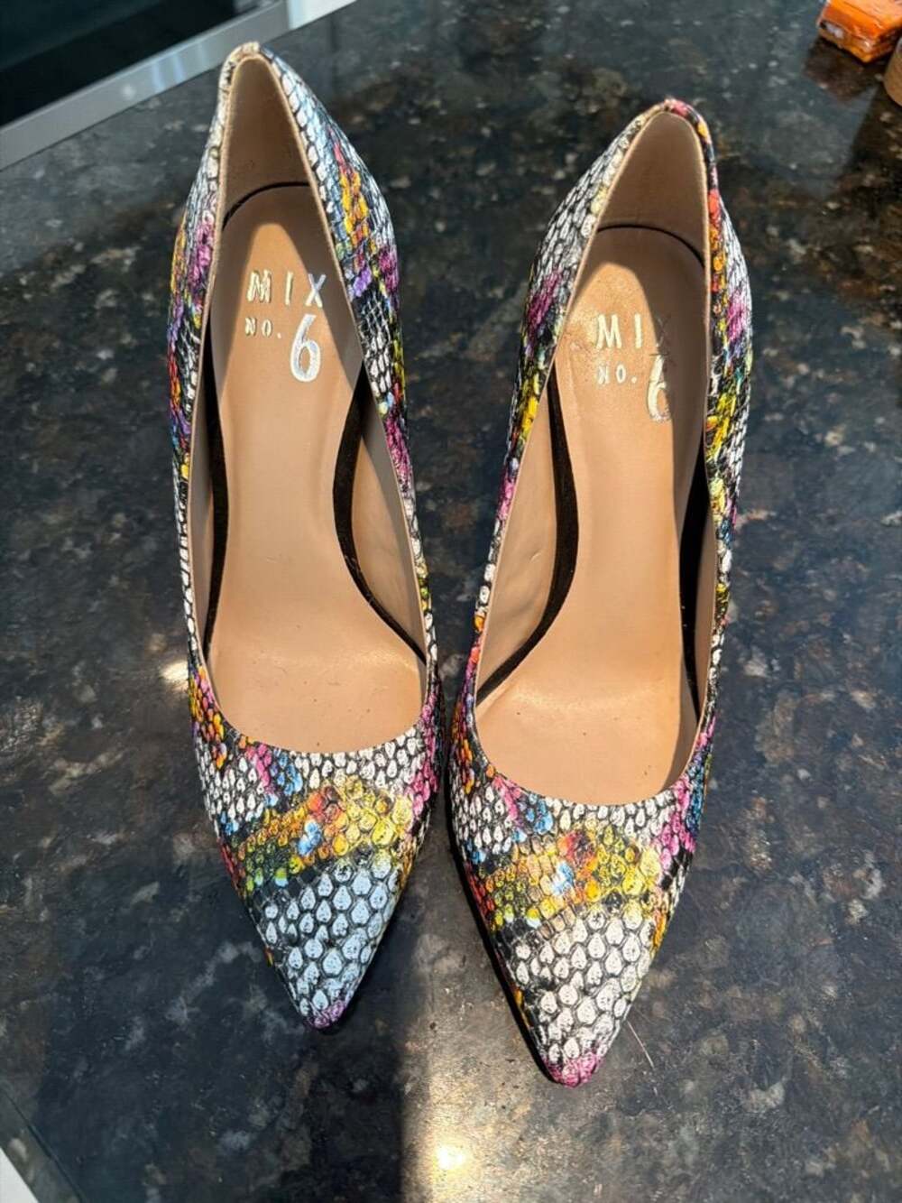 Mix No. 6 Multicolor Snakeskin Print Pointed Toe Stiletto Pumps